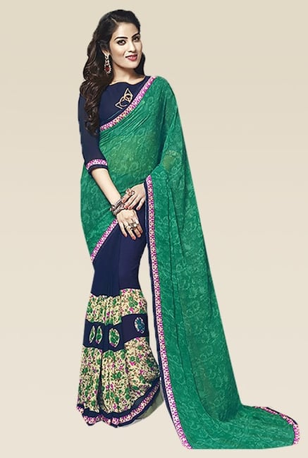 Ishin Blue & Green Printed Saree Ishin Blue & Green Printed Saree