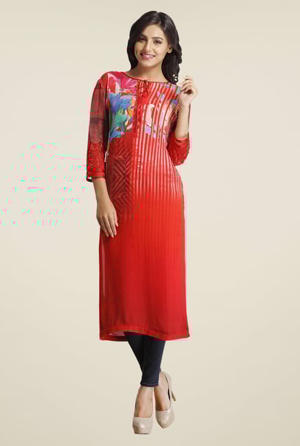 Satya Paul Red Printed Kurta Satya Paul Red Printed Kurta