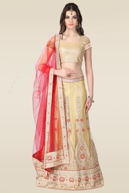 Janasya Beige Embroidered Lehenga Janasya Beige Embroidered Lehenga
