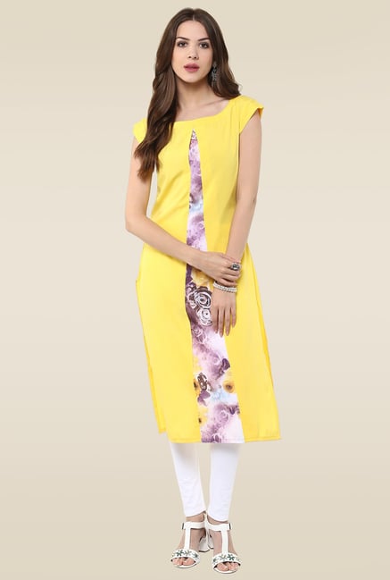 Janasya Yellow Printed Kurti Janasya Yellow Printed Kurti