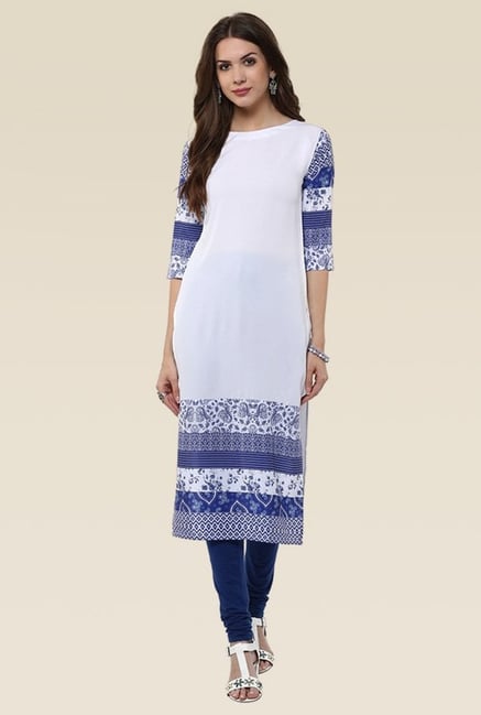 Janasya White & Royal Blue Kurti Janasya White & Royal Blue Kurti