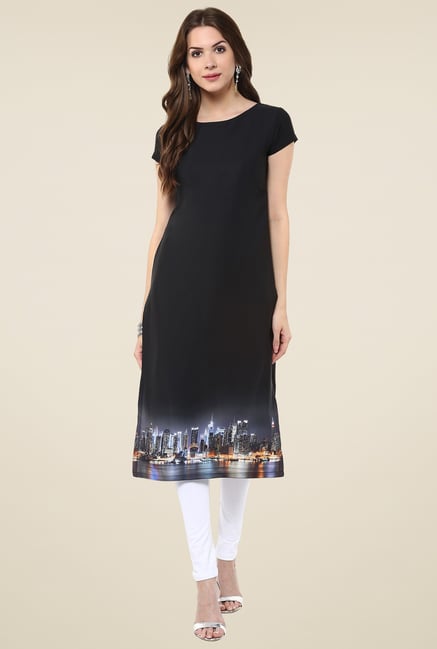 Janasya Black Printed Kurti Janasya Black Printed Kurti
