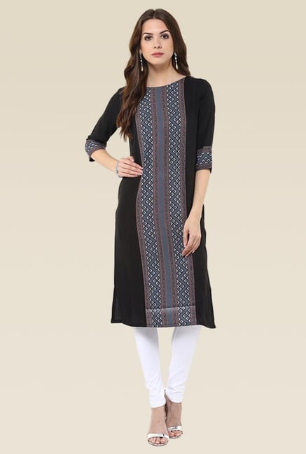 Janasya Black Elbow Sleeves Kurti Janasya Black Elbow Sleeves Kurti