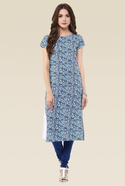 Janasya Dark Blue Printed Cap Sleeves Kurti Janasya Dark Blue Printed Cap Sleeves Kurti