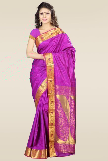 Janasya Purple Foil Print Saree Janasya Purple Foil Print Saree