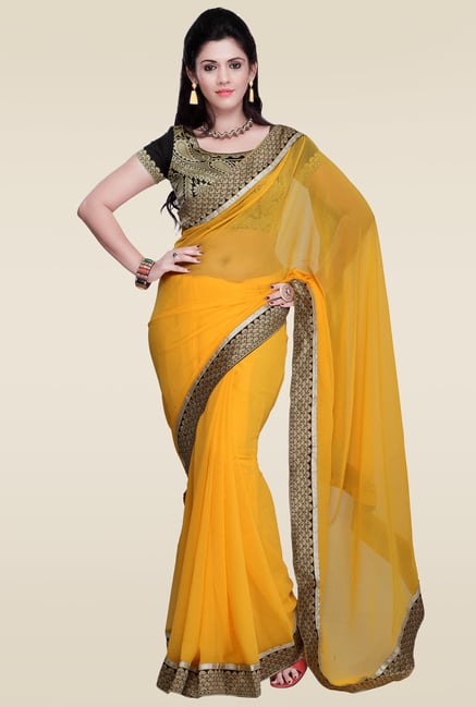 Janasya Yellow Lace Border Saree Janasya Yellow Lace Border Saree