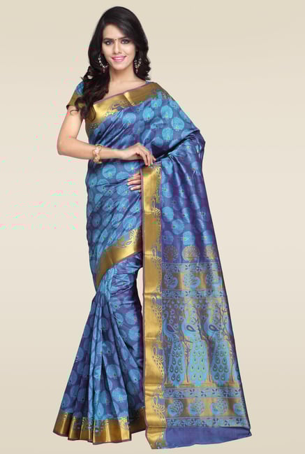 Janasya Blue Kanjivaram Art Silk Saree Janasya Blue Kanjivaram Art Silk Saree