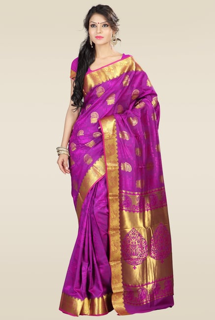 Janasya Purple Foil Print Kanjivaram Saree Janasya Purple Foil Print Kanjivaram Saree