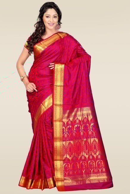 Janasya Red Foil Print Saree Janasya Red Foil Print Saree