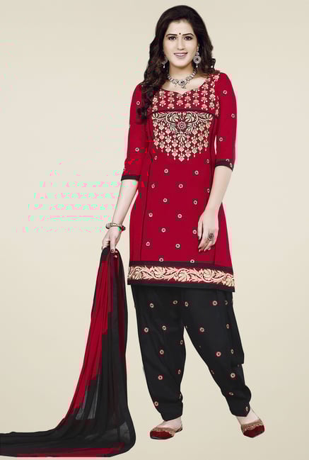 Ishin Red & Black Embroidered Dress Material Ishin Red & Black Embroidered Dress Material
