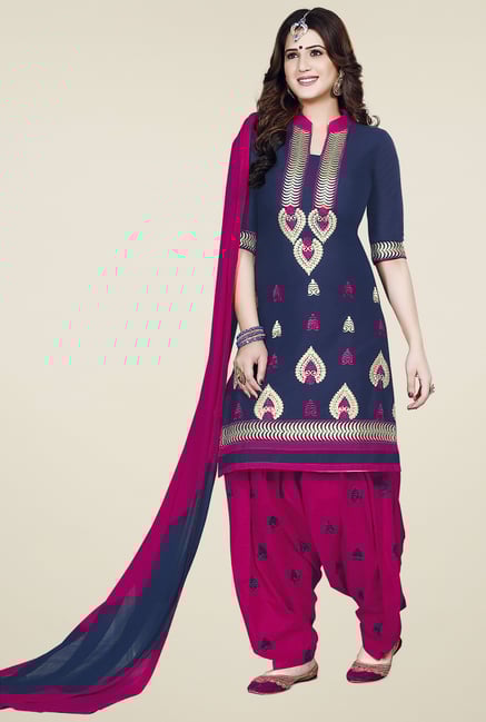 Ishin Blue & Pink Embroidered Unstitched Dress Material Ishin Blue & Pink Embroidered Unstitched Dress Material