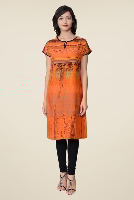 Juniper Orange Printed Kurti Juniper Orange Printed Kurti