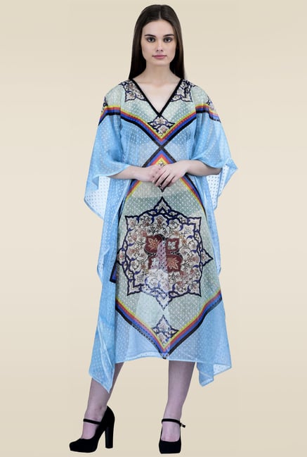 Ahalyaa Sky Blue 3/4th Sleeves Kaftan Ahalyaa Sky Blue 3/4th Sleeves Kaftan