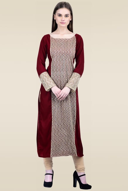 Ahalyaa Maroon Boat Neck Kurti Ahalyaa Maroon Boat Neck Kurti