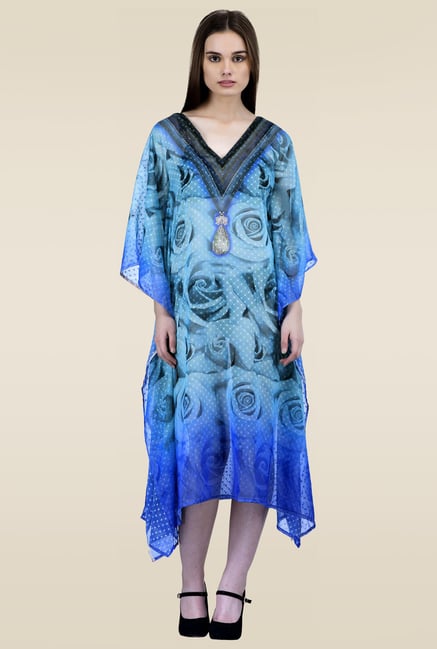 Ahalyaa Sky Blue V-Neck Kaftan Ahalyaa Sky Blue V-Neck Kaftan