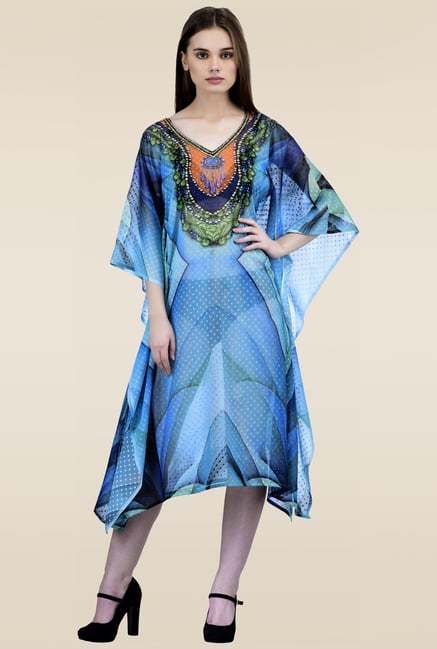 Ahalyaa Blue 3/4th Sleeves Kaftan Ahalyaa Blue 3/4th Sleeves Kaftan