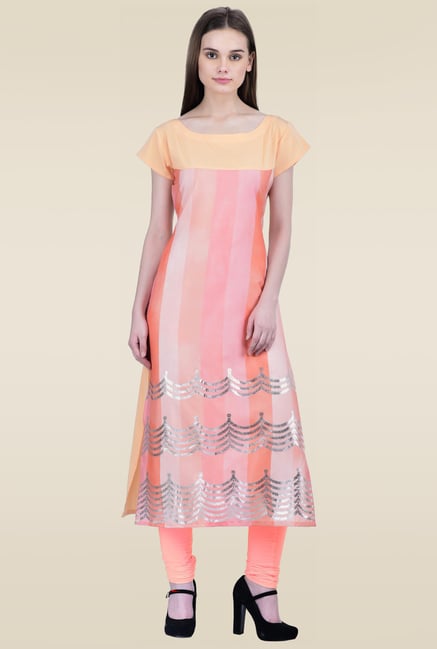 Ahalyaa Peach Cap Sleeves Kurti Ahalyaa Peach Cap Sleeves Kurti