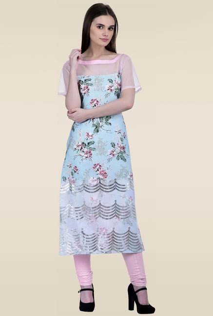 Ahalyaa Light Blue Short Sleeves Kurti Ahalyaa Light Blue Short Sleeves Kurti