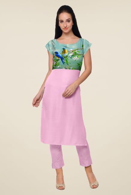 Ahalyaa Pink & Green Printed Kurta Ahalyaa Pink & Green Printed Kurta