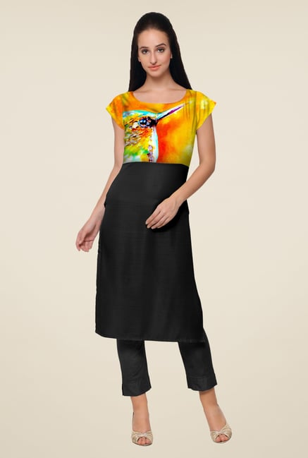 Ahalyaa Black & Yellow Printed Kurta Ahalyaa Black & Yellow Printed Kurta