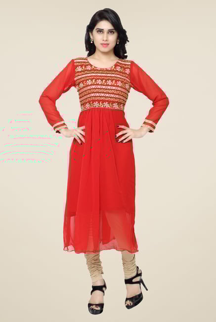 Triveni Red Embroidered Kurta Triveni Red Embroidered Kurta