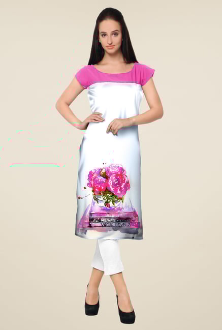 Ahalyaa White & Pink Printed Kurta Ahalyaa White & Pink Printed Kurta