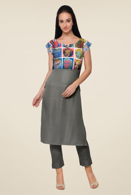 Ahalyaa Grey Printed Kurta Ahalyaa Grey Printed Kurta