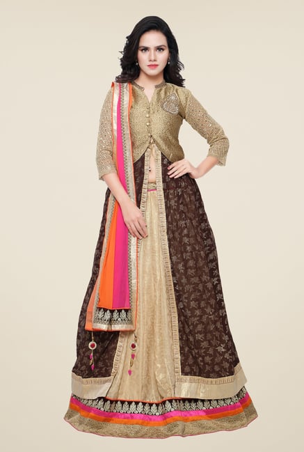 Triveni Gold & Beige Embroidered Lehenga Choli Triveni Gold & Beige Embroidered Lehenga Choli