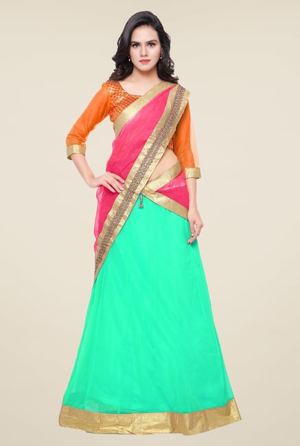 Triveni Turquoise & Orange Printed Lehenga Choli Triveni Turquoise & Orange Printed Lehenga Choli