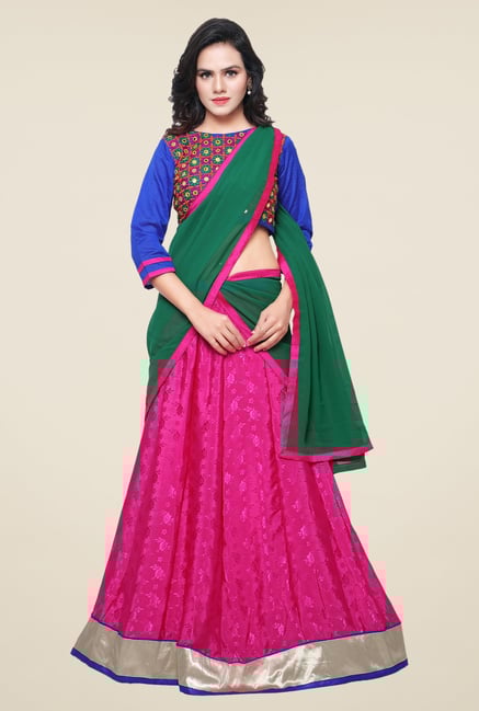 Triveni Pink & Blue Embroidered Lehenga Choli Triveni Pink & Blue Embroidered Lehenga Choli