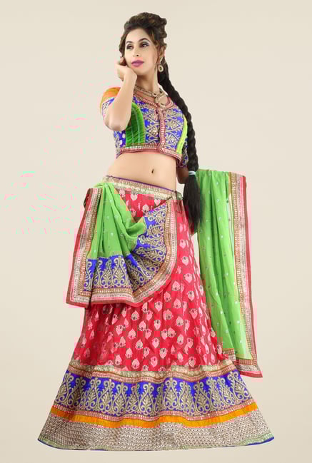Triveni Pink & Blue Embroidered Lehenga Choli Triveni Pink & Blue Embroidered Lehenga Choli