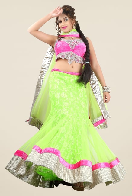 Triveni Green & Pink Embellished Lehenga Choli Triveni Green & Pink Embellished Lehenga Choli