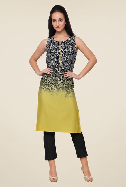 Ahalyaa Black & Yellow Printed Kurta Ahalyaa Black & Yellow Printed Kurta