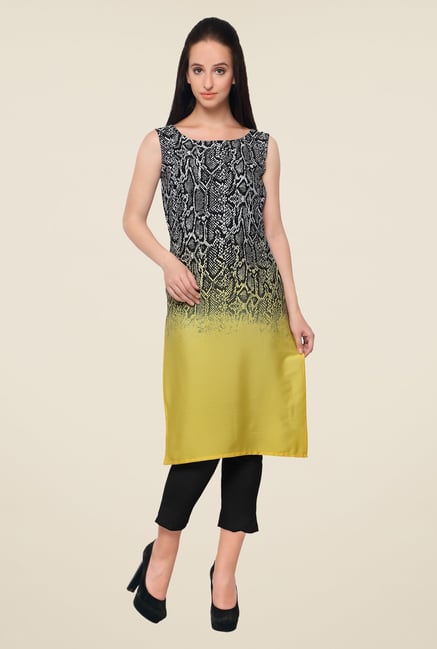 Ahalyaa Black & Yellow Printed Kurta Ahalyaa Black & Yellow Printed Kurta