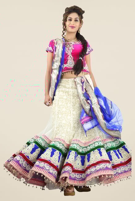 Triveni Cream & Pink Embroidered Lehenga Choli Triveni Cream & Pink Embroidered Lehenga Choli