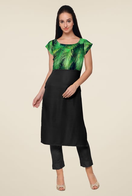 Ahalyaa Black & Green Printed Kurta Ahalyaa Black & Green Printed Kurta