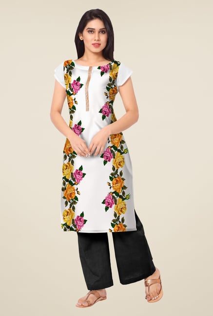 Ahalyaa White Floral Print Kurta Ahalyaa White Floral Print Kurta
