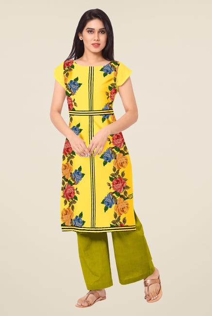 Ahalyaa Yellow Floral Print Kurta Ahalyaa Yellow Floral Print Kurta