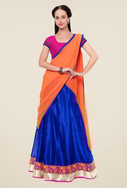Triveni Blue & Pink Solid Lehenga Choli Triveni Blue & Pink Solid Lehenga Choli