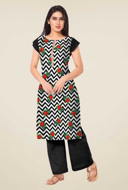 Ahalyaa Black Floral Print Kurta Ahalyaa Black Floral Print Kurta