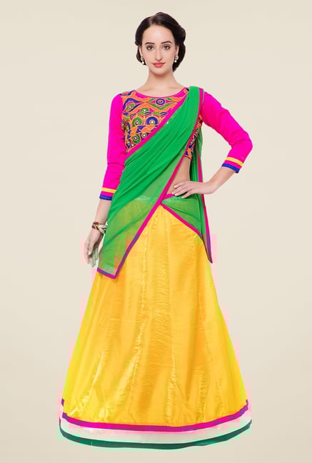 Triveni Yellow & Pink Embroidered Lehenga Choli Triveni Yellow & Pink Embroidered Lehenga Choli