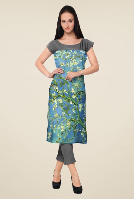 Ahalyaa Blue & Grey Printed Kurta Ahalyaa Blue & Grey Printed Kurta