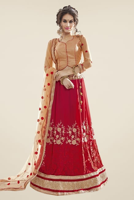 Triveni Red & Beige Embroidered Lehenga Choli Triveni Red & Beige Embroidered Lehenga Choli