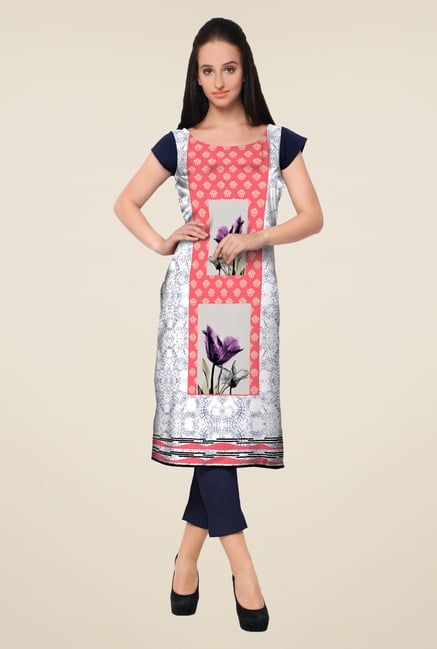 Ahalyaa White & Navy Printed Kurta Ahalyaa White & Navy Printed Kurta