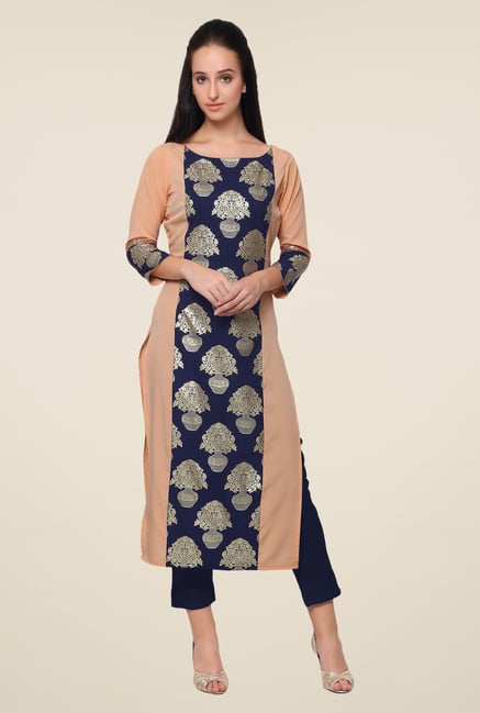 Ahalyaa Navy & Peach Printed Kurta Ahalyaa Navy & Peach Printed Kurta