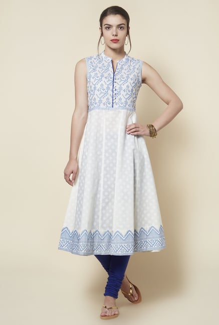 Zudio White Floral Print Anarkali Kurta Zudio White Floral Print Anarkali Kurta