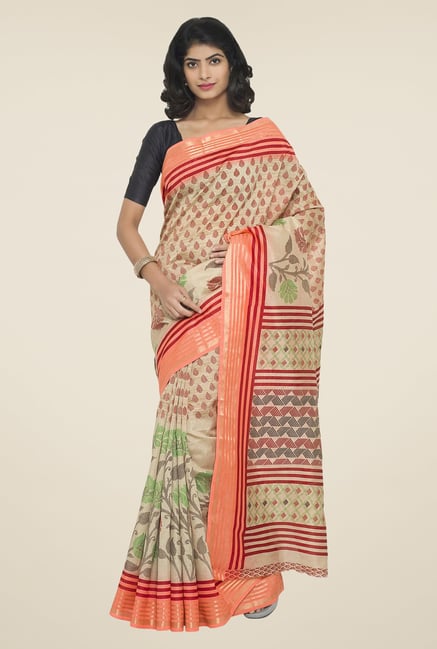 Triveni Beige Printed Silk Saree Triveni Beige Printed Silk Saree