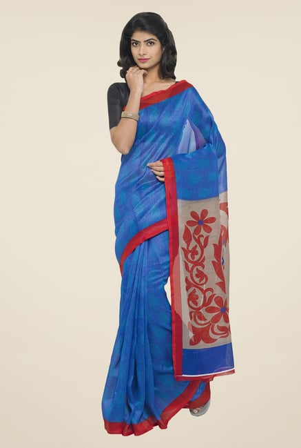 Triveni Blue Printed Silk Saree Triveni Blue Printed Silk Saree