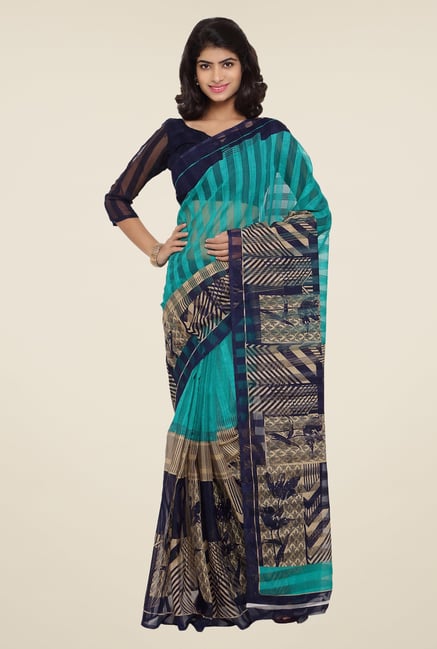 Triveni Blue Printed Silk Saree Triveni Blue Printed Silk Saree