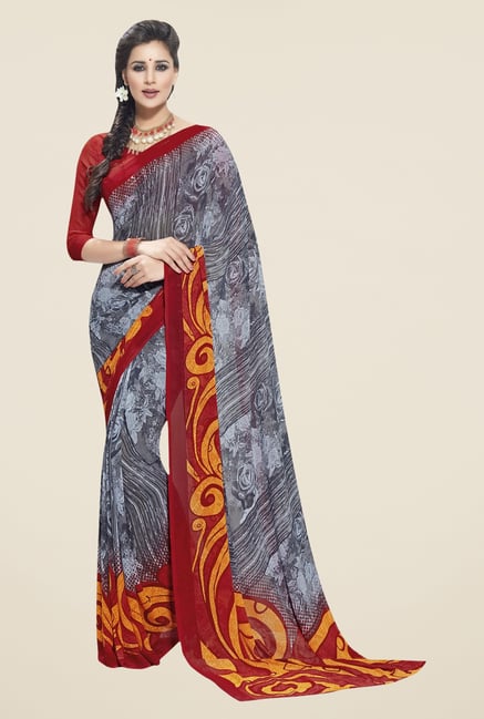Triveni Grey Printed Faux Georgette Saree Triveni Grey Printed Faux Georgette Saree